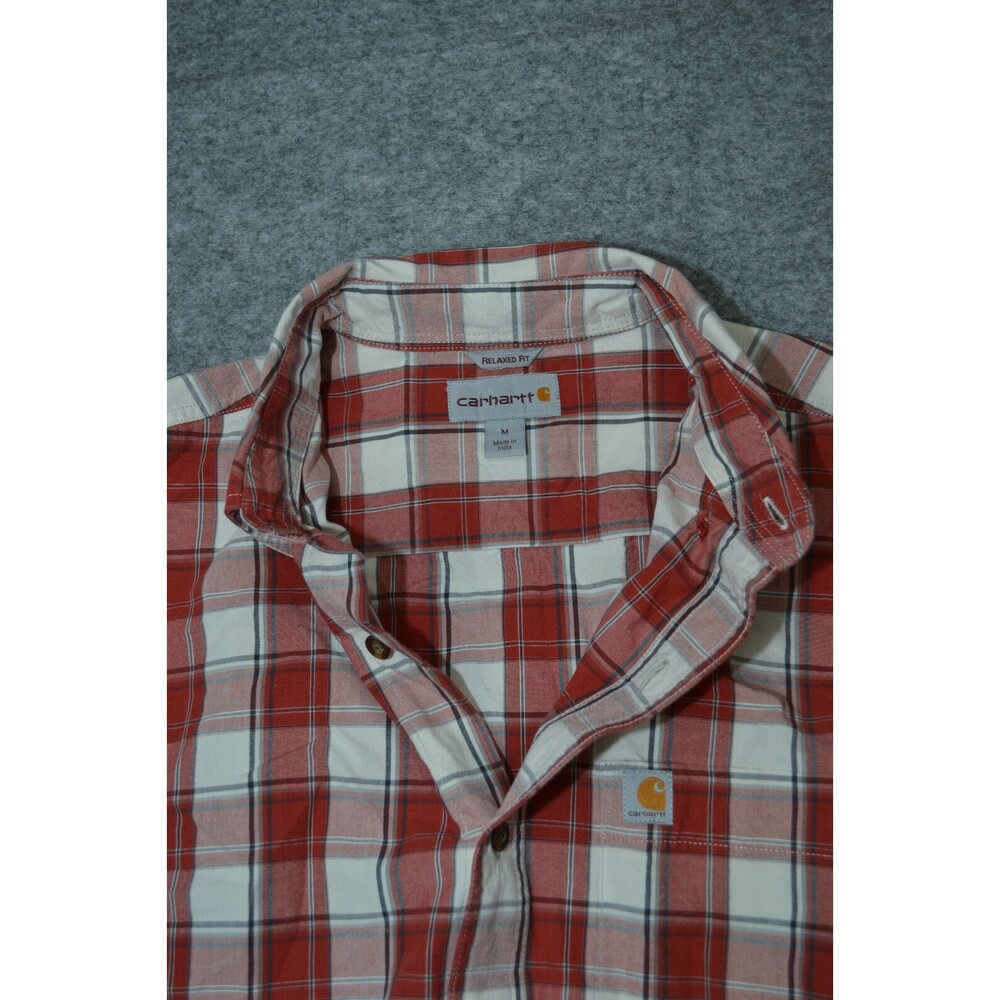 Carhartt Medium M Mens 100% Cotton Work Shirt Relaxed Fit Red Plaid Long‎ Sleeve - Picture 12 of 16